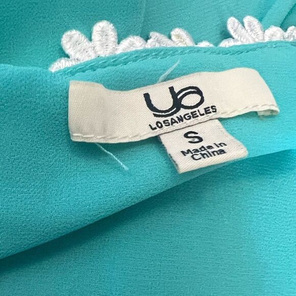 Light Green Floral Trim Lightweight Scoop Neck Flowy Chiffon Tiered Tank Top S - Picture 8 of 8